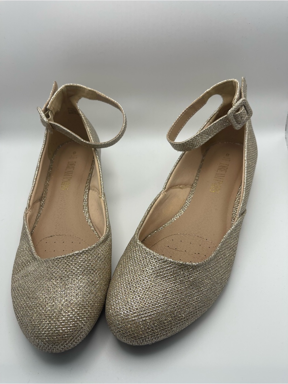Dreampairs Size 8 Gold Glitter Wedge Pump Ankle Strap Wedding Bridesmaid Prom